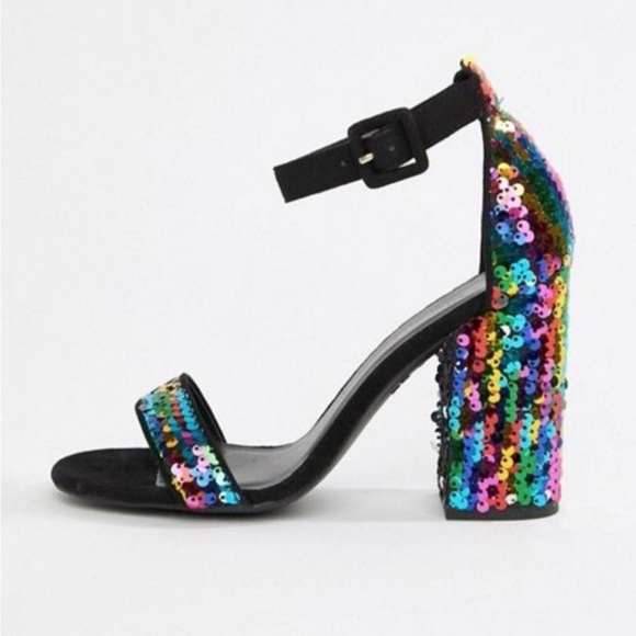 NEW LOOK - RAINBOW SEQUIN HEELS - Picture 1 of 7
